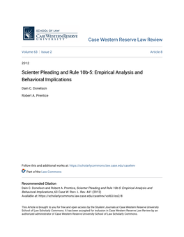 Scienter Pleading and Rule 10B-5: Empirical Analysis and Behavioral Implications