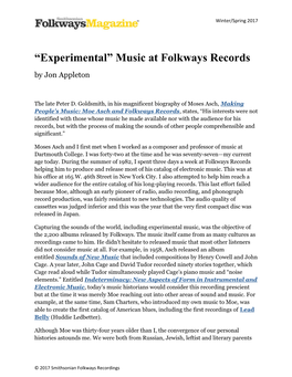 Music at Folkways Records by Jon Appleton