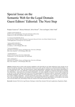 Special Issue on the Semantic Web for the Legal Domain Guest Editors’ Editorial: the Next Step