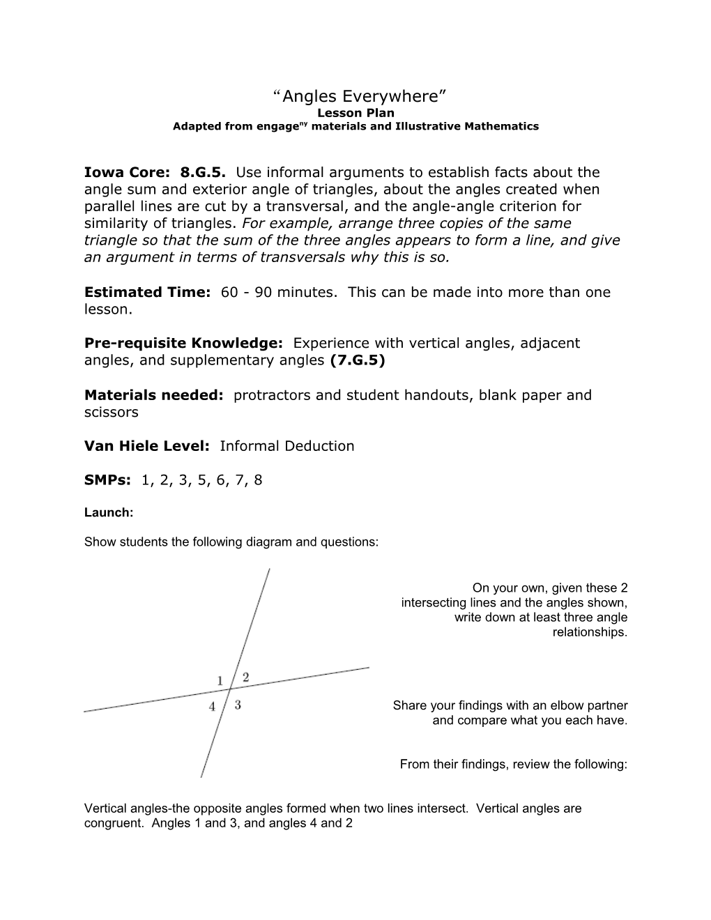 Adapted from Engageny Materials and Illustrative Mathematics