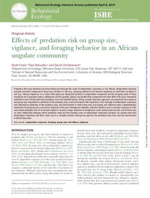 Effects of Predation Risk on Group Size, Vigilance, and Foraging Behavior In