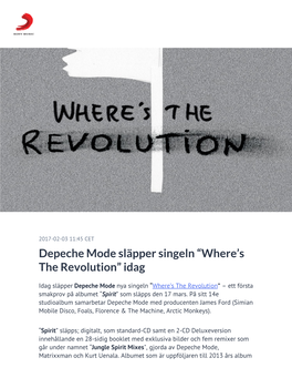​Depeche Mode Släpper Singeln “Where's the Revolution” Idag