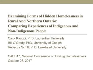 Examining Forms of Hidden Homelessness in Rural and Northern Ontario: Comparing Experiences of Indigenous and Non-Indigenous People
