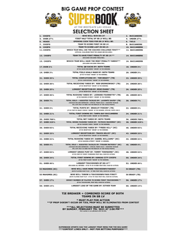 Big Game Prop Contest Selection Sheet