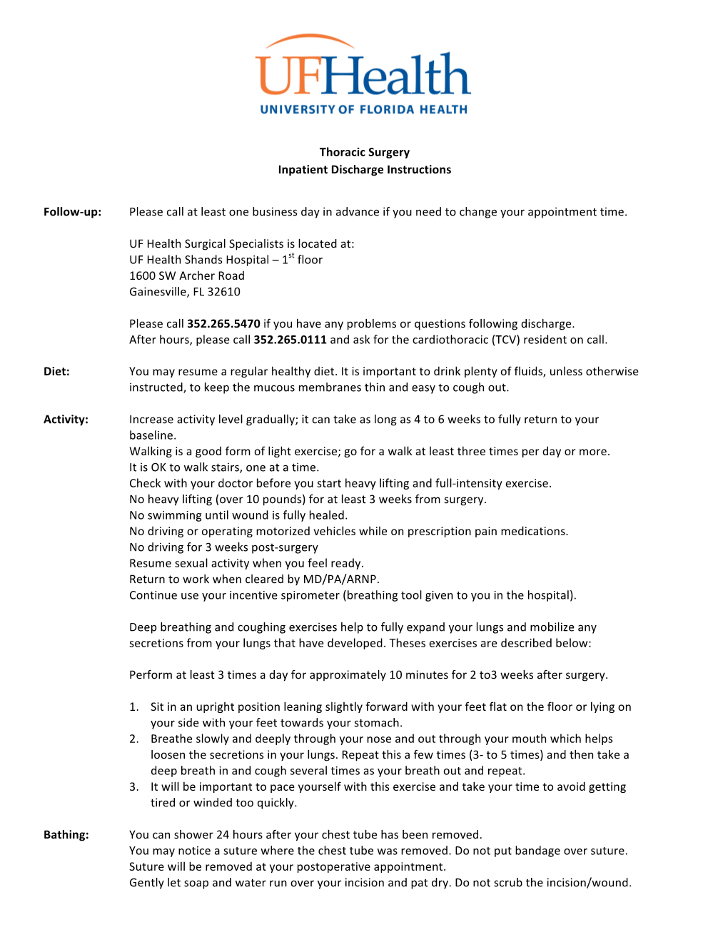 Thoracic Surgery Discharge Instructions