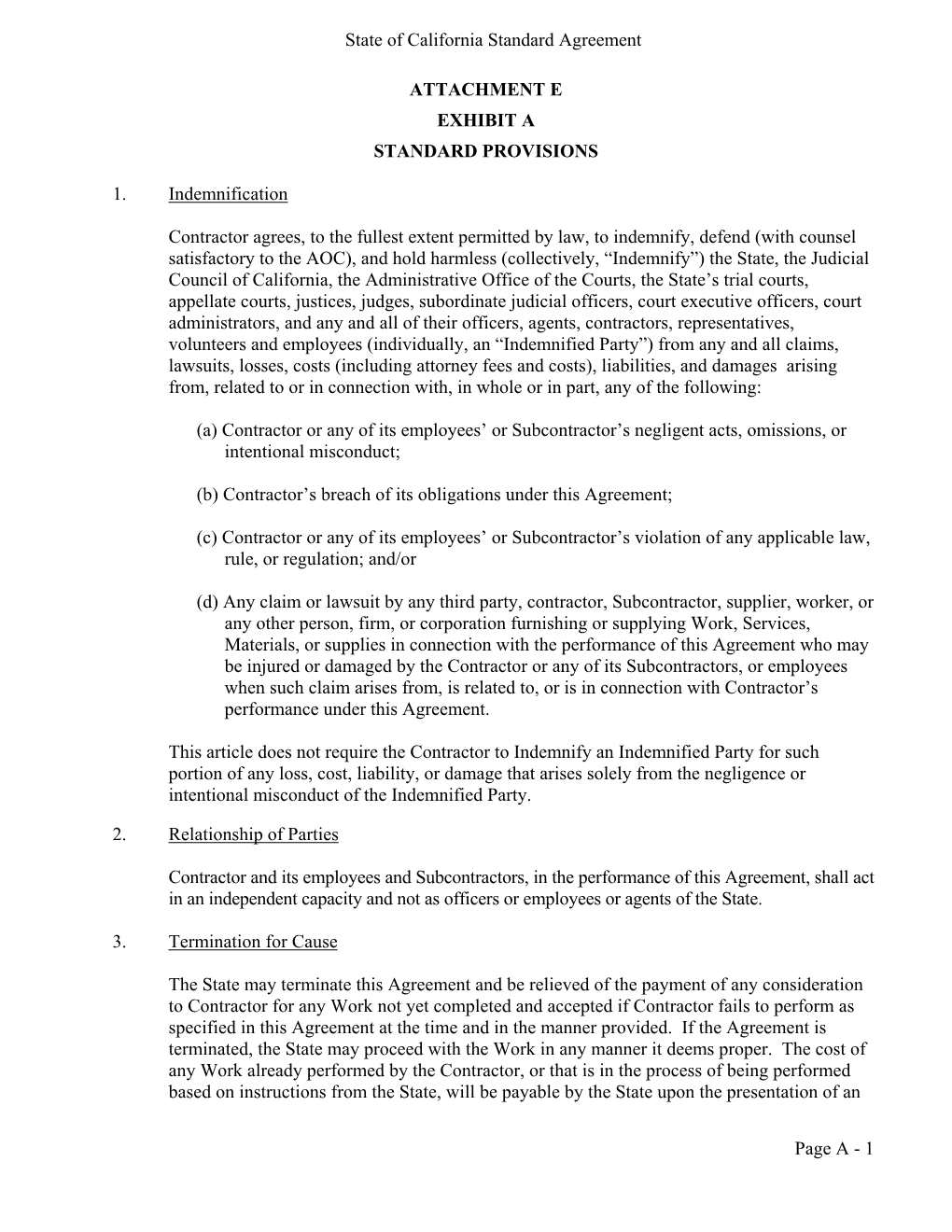 State of California Standard Agreement Page A