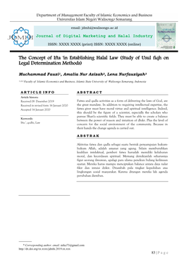 The Concept of Ifta 'In Establishing Halal Law (Study of Usul Fiqh on Legal Determination Methods)