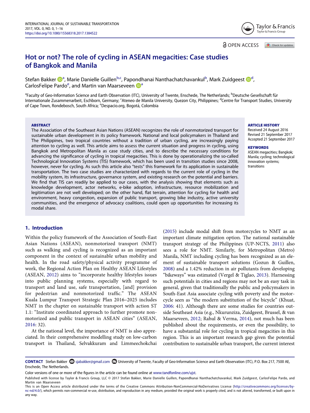 Hot Or Not? the Role of Cycling in ASEAN Megacities: Case Studies of Bangkok and Manila