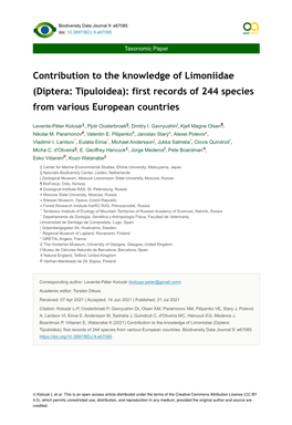 (Diptera: Tipuloidea): First Records of 244 Species from Various European Countries