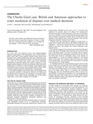 The Charlie Gard Case: British and American Approaches to Court Resolution of Disputes Over Medical Decisions