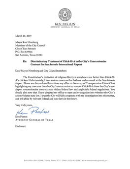 March 28, 2019 Mayor Ron Nirenberg Members of the City Council City Of