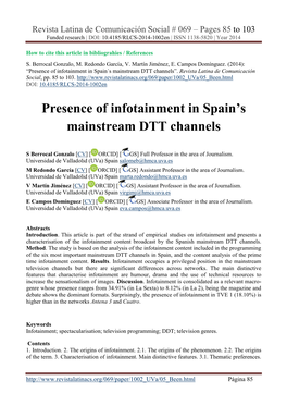 Presence of Infotainment in Spain's Mainstream DTT Channels