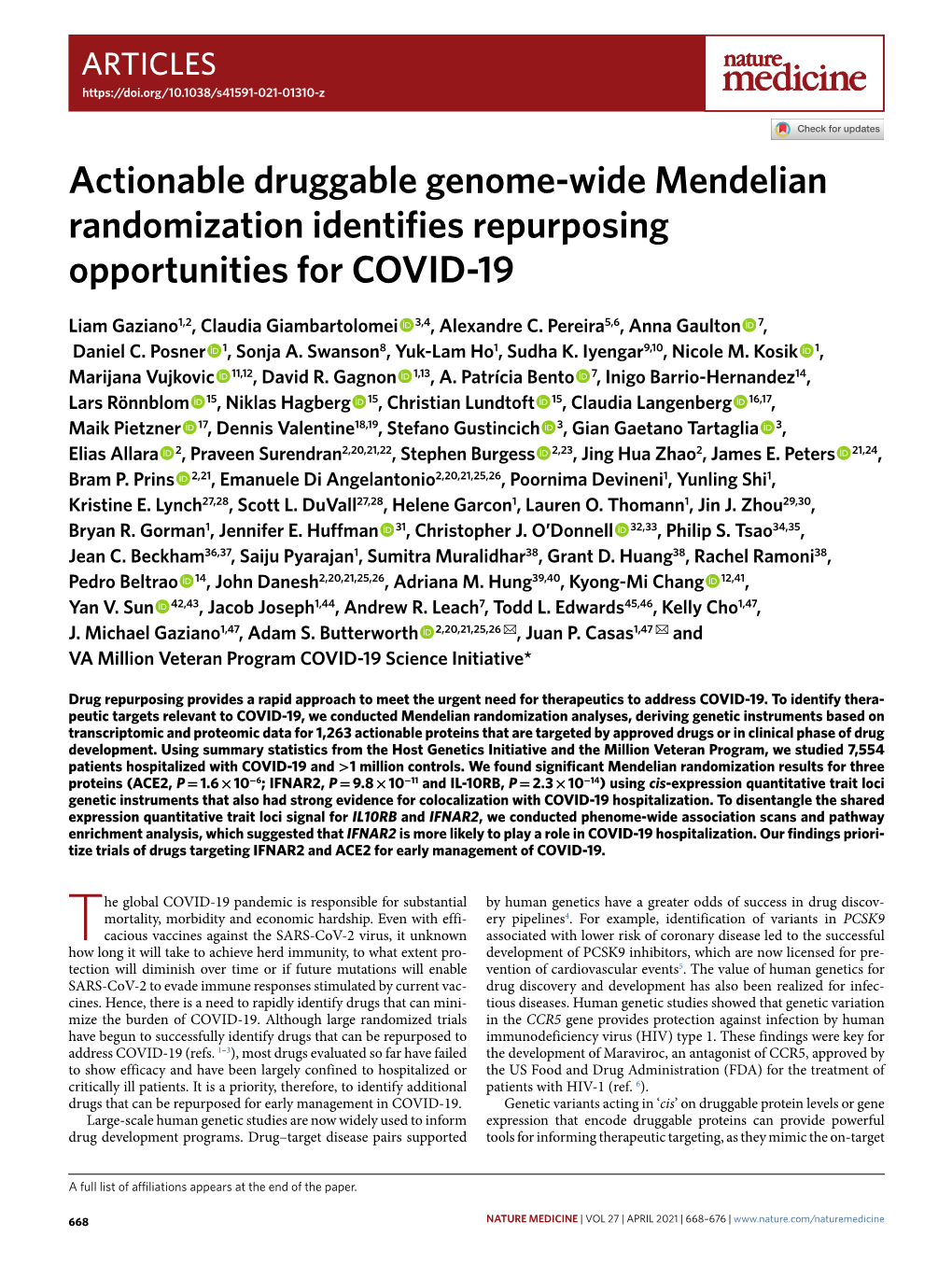 Actionable Druggable Genome-Wide Mendelian Randomization Identifies Repurposing Opportunities for COVID-19