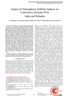 Impact of Atmospheric Stability Indices on Convective Systems Over India and Srilanka