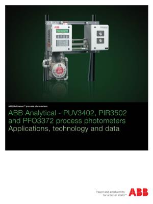 PUV3402, PIR3502 and PFO3372 Process Photometers Applications, Technology and Data Process Photometers PUV3402 and PIR3502