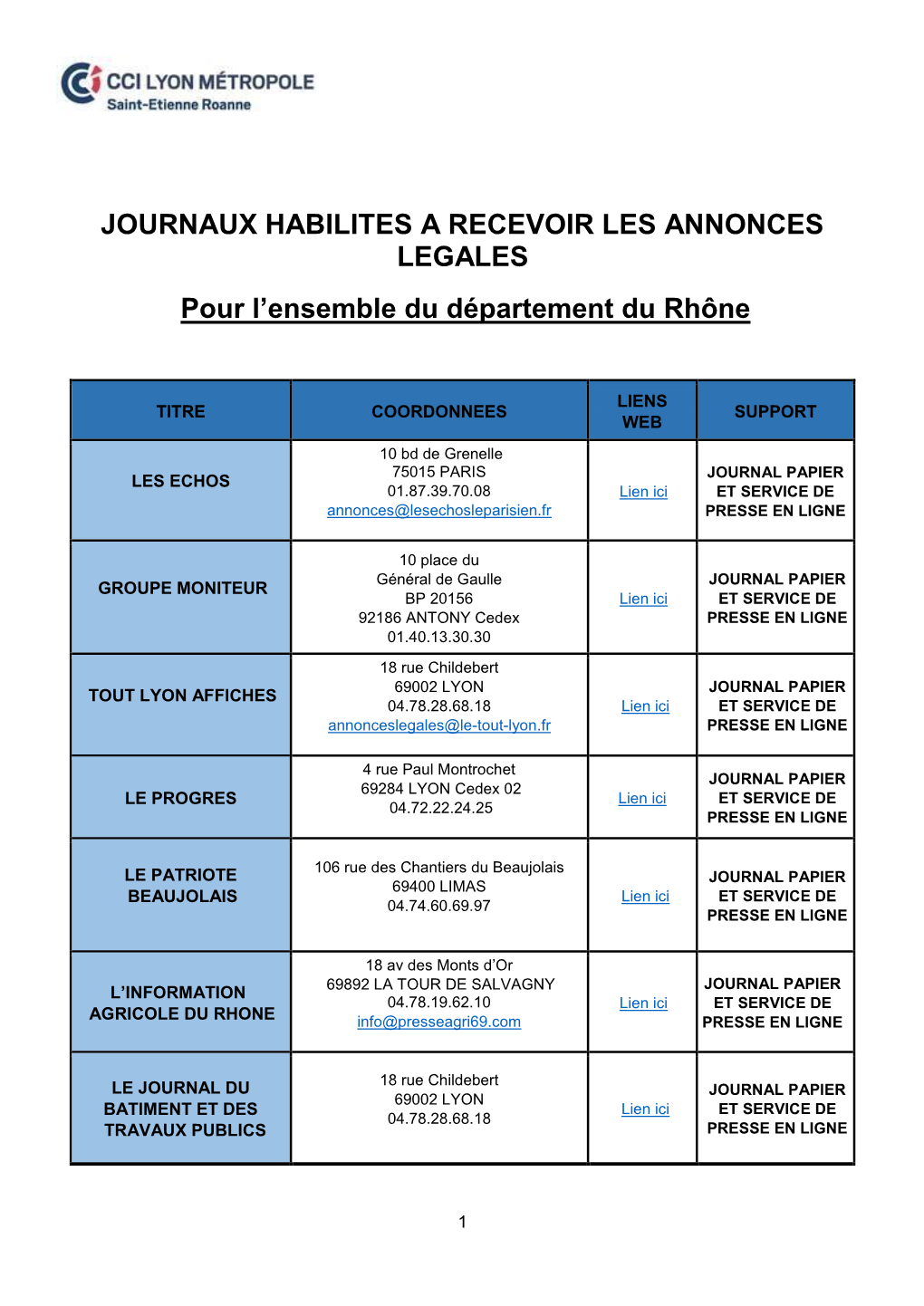 Journal D'annonces Légales