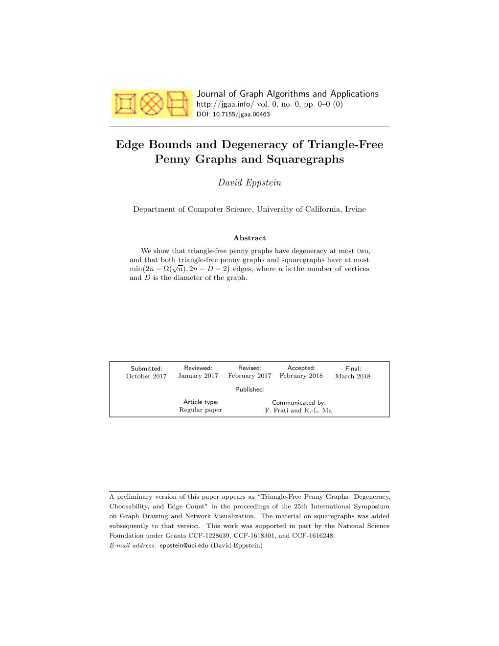 Edge Bounds and Degeneracy of Triangle-Free Penny Graphs and Squaregraphs