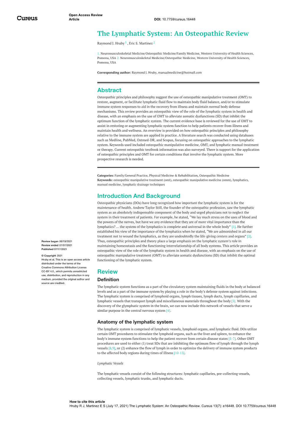 The Lymphatic System: an Osteopathic Review