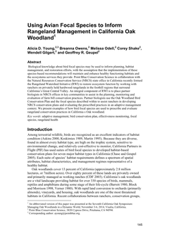 Using Avian Focal Species to Inform Rangeland Management in California Oak Woodland1