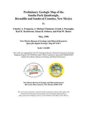 Geology of the Sandia Park 7.5-Minute Quadrangle, Bernalillo