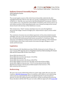 2020 Indiana General Assembly Final Report
