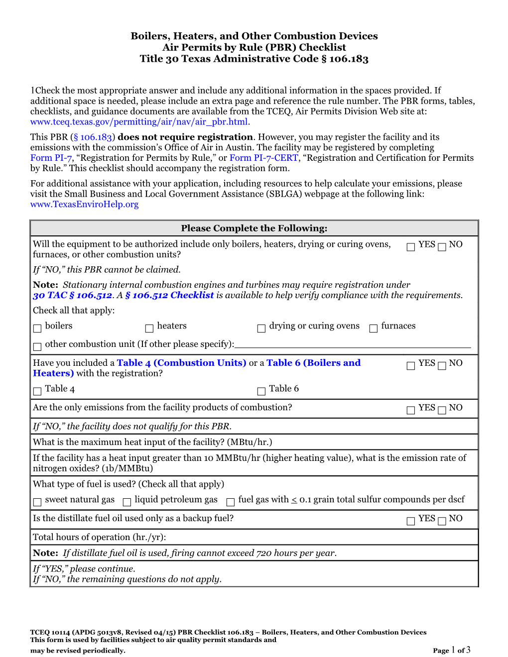 TCEQ - TAC 106.183 Checklist