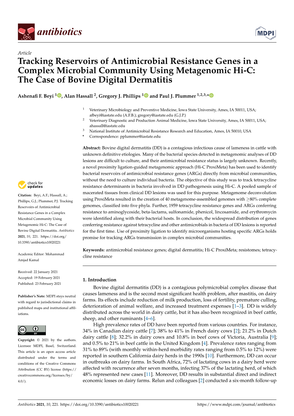 Tracking Reservoirs of Antimicrobial Resistance Genes in a Complex Microbial Community Using Metagenomic Hi-C: the Case of Bovine Digital Dermatitis