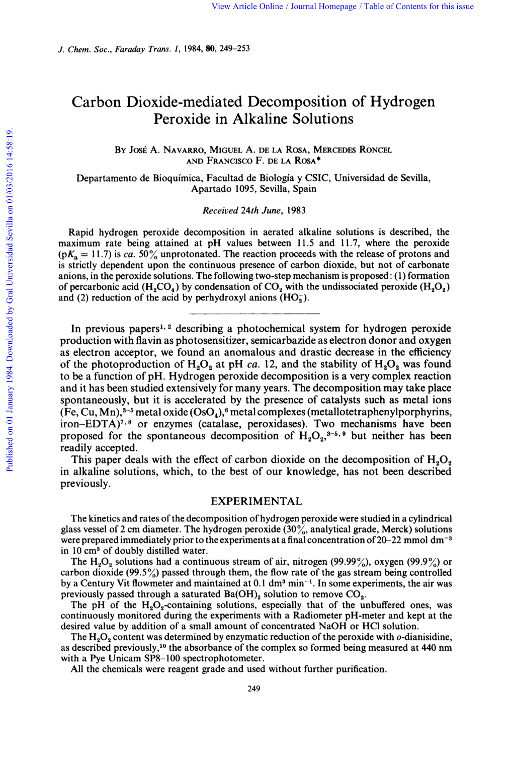 Carbon Dioxide-Mediated Decomposition of Hydrogen Peroxide in Alkaline Solutions