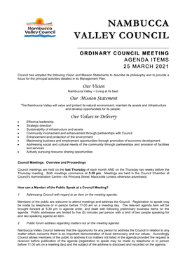 Ordinary Council Meeting Agenda Items 25 March 2021