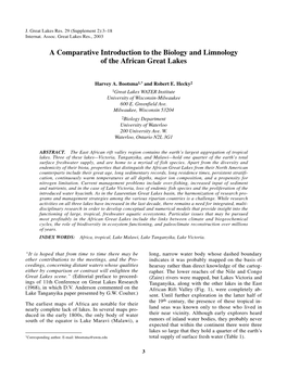 A Comparative Introduction to the Biology and Limnology of the African Great Lakes