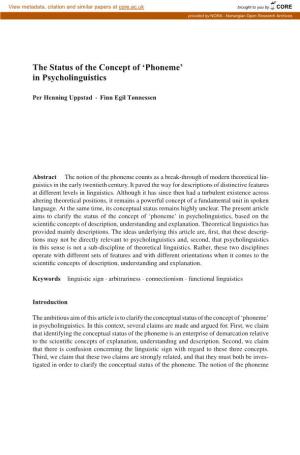 The Status of the Concept of 'Phoneme' in Psycholinguistics