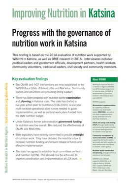 Improving Nutrition in Katsina Progress with the Governance of Nutrition Work in Katsina