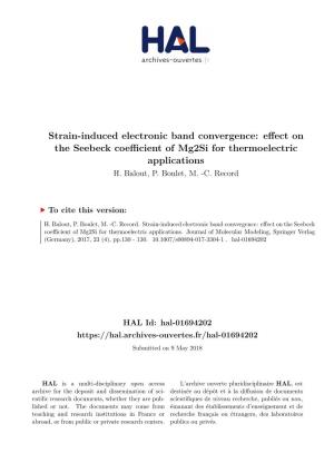 Strain-Induced Electronic Band Convergence: Effect on the Seebeck Coeﬀicient of Mg2si for Thermoelectric Applications H