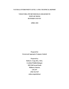 Natural Environment Level 1 and 2 Technical Report