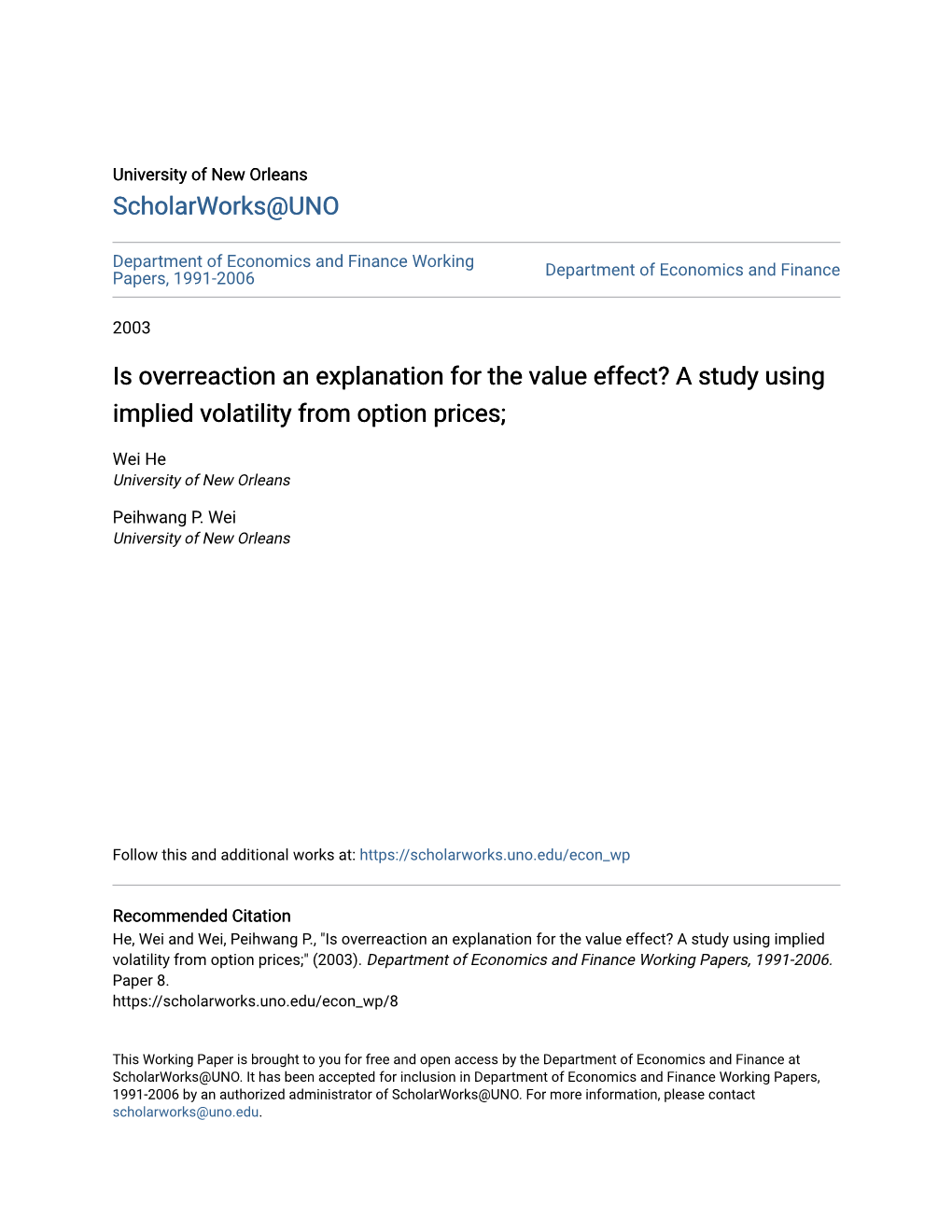 Is Overreaction an Explanation for the Value Effect? a Study Using Implied Volatility from Option Prices;