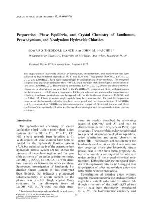 Preparation, Phase Equilibria, and Crystal Chemistry of Lanthanum, Praseodymium, and Neodymium Hydroxide Chlorides