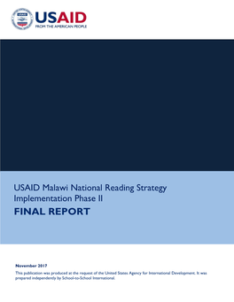 USAID Malawi National Reading Strategy Implementation Phase II FINAL REPORT