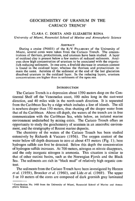 GEOCHEMISTRY of URANIUM in the CARIACO Trencht