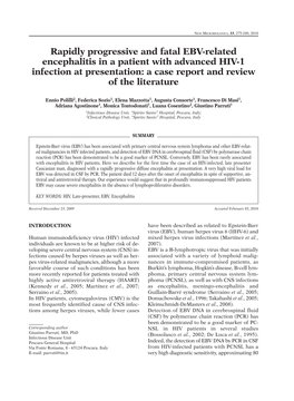 Rapidly Progressive and Fatal EBV-Related Encephalitis in a Patient with Advanced HIV-1 Infection at Presentation: a Case Report and Review of the Literature