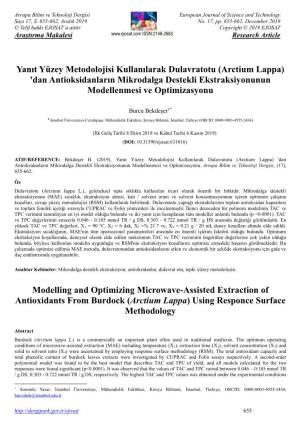 Arctium Lappa) 'Dan Antioksidanların Mikrodalga Destekli Ekstraksiyonunun Modellenmesi Ve Optimizasyonu