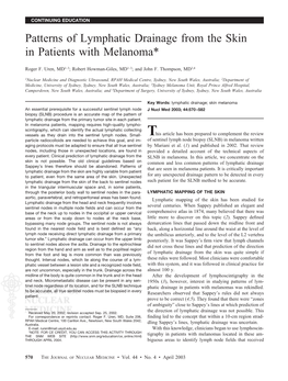 Patterns of Lymphatic Drainage from the Skin in Patients with Melanoma*
