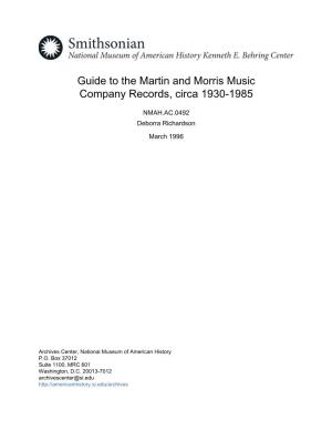 Guide to the Martin and Morris Music Company Records, Circa 1930-1985