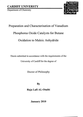 Preparation and Characterisation of Vanadium Phosphorus Oxide