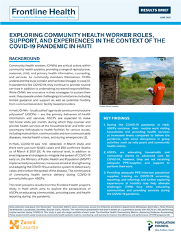 Exploring Community Health Worker Roles, Support, and Experiences in the Context of the Covid-19 Pandemic in Haiti