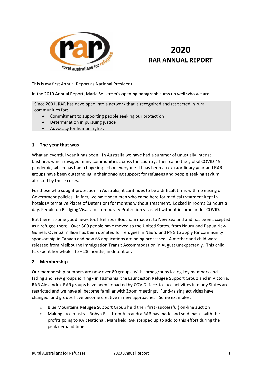 2020 Rar Annual Report