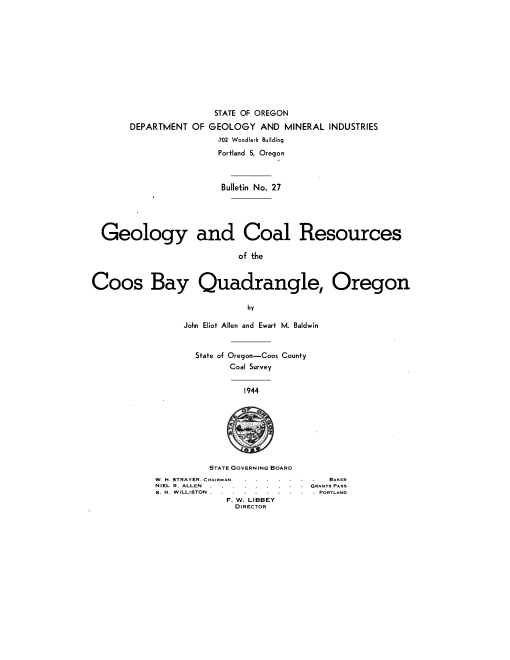 Geology and Coal Resources of the Coos Bay Quadrangle, Oregon