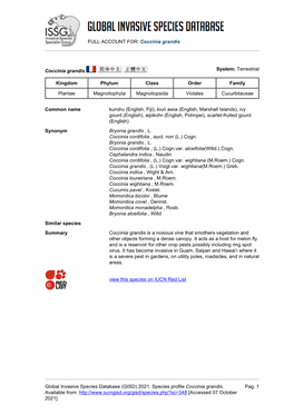 (GISD) 2021. Species Profile Coccinia Grandis. Available