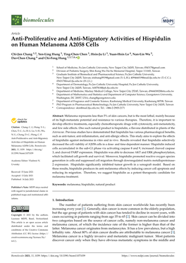 Anti-Proliferative and Anti-Migratory Activities of Hispidulin on Human Melanoma A2058 Cells