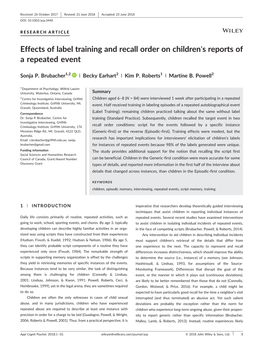 Effects of Label Training and Recall Order on Children's Reports of a Repeated Event