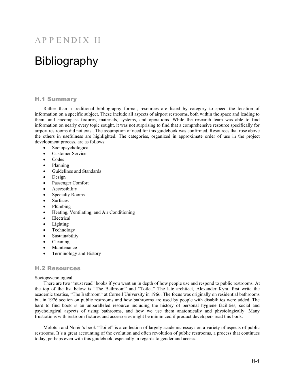 Appendix H of Guidebook for Airport Terminal Restroom Planning and Design